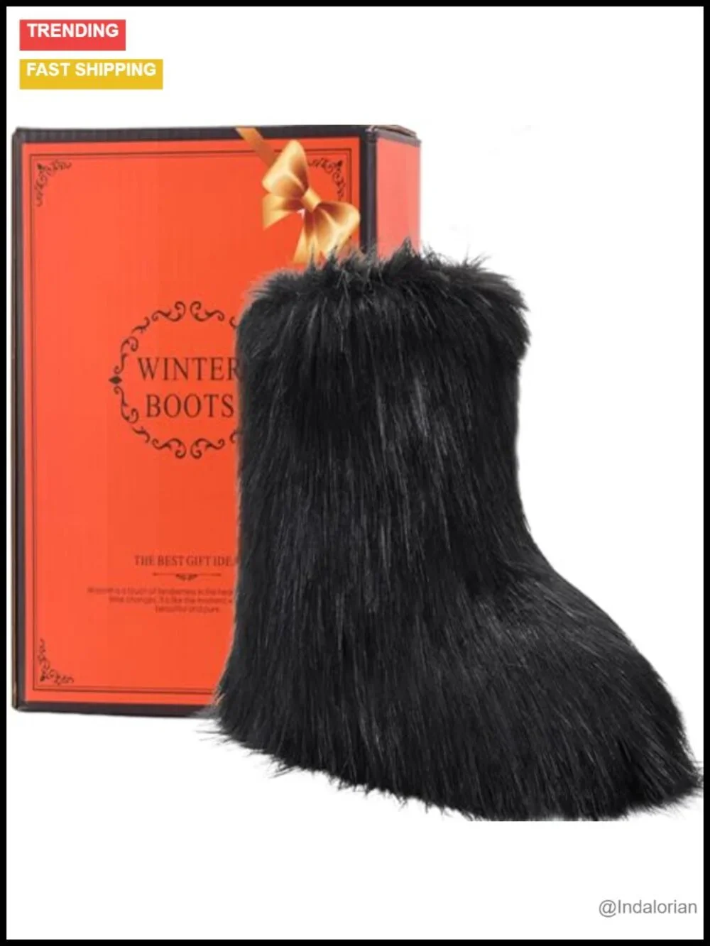 Women's Faux Fur Boots Mid-Calf Flat Snow Boots Warm Fuzzy Fluffy Winter Y2K